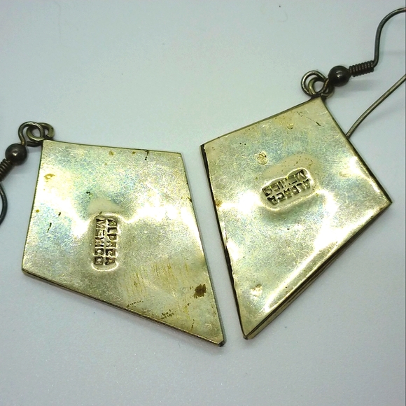 Vintage Mexican Silver Mother of Pearl Abalone Shell and Enamel Earrings Grapes - Picture 4 of 8